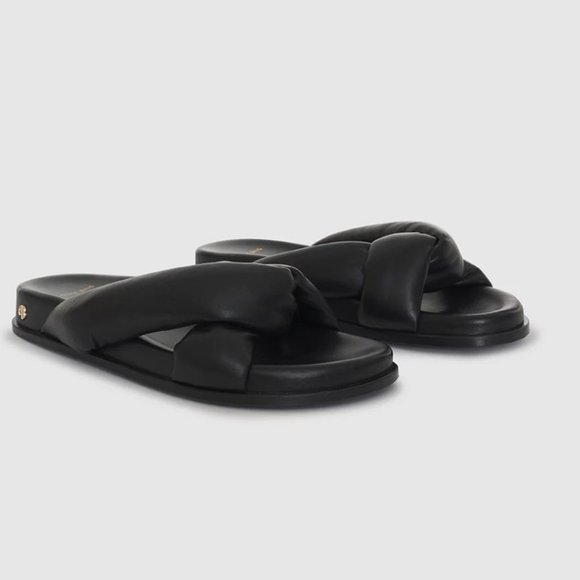 Anine Bing Shoes - ❌SOLD❌Anine Bing Kiva Slide Sandals Sz 37 Black Leather Padded Crossover Straps